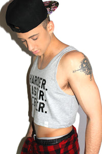 Harder Faster Deeper Crop Racerback Tank- Grey