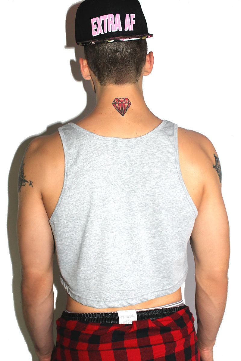 Harder Faster Deeper Crop Racerback Tank- Grey