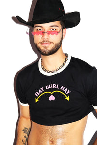Hay Gurl Hay Extreme Ringer Crop Tee- Black