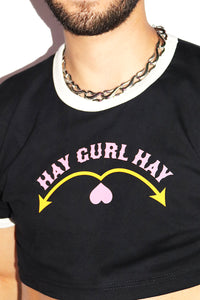 Hay Gurl Hay Extreme Ringer Crop Tee- Black