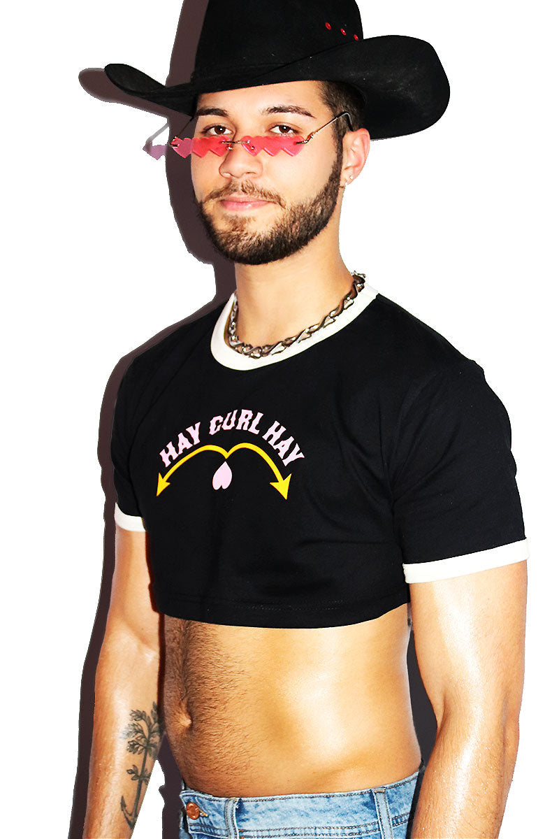 Hay Gurl Hay Extreme Ringer Crop Tee- Black