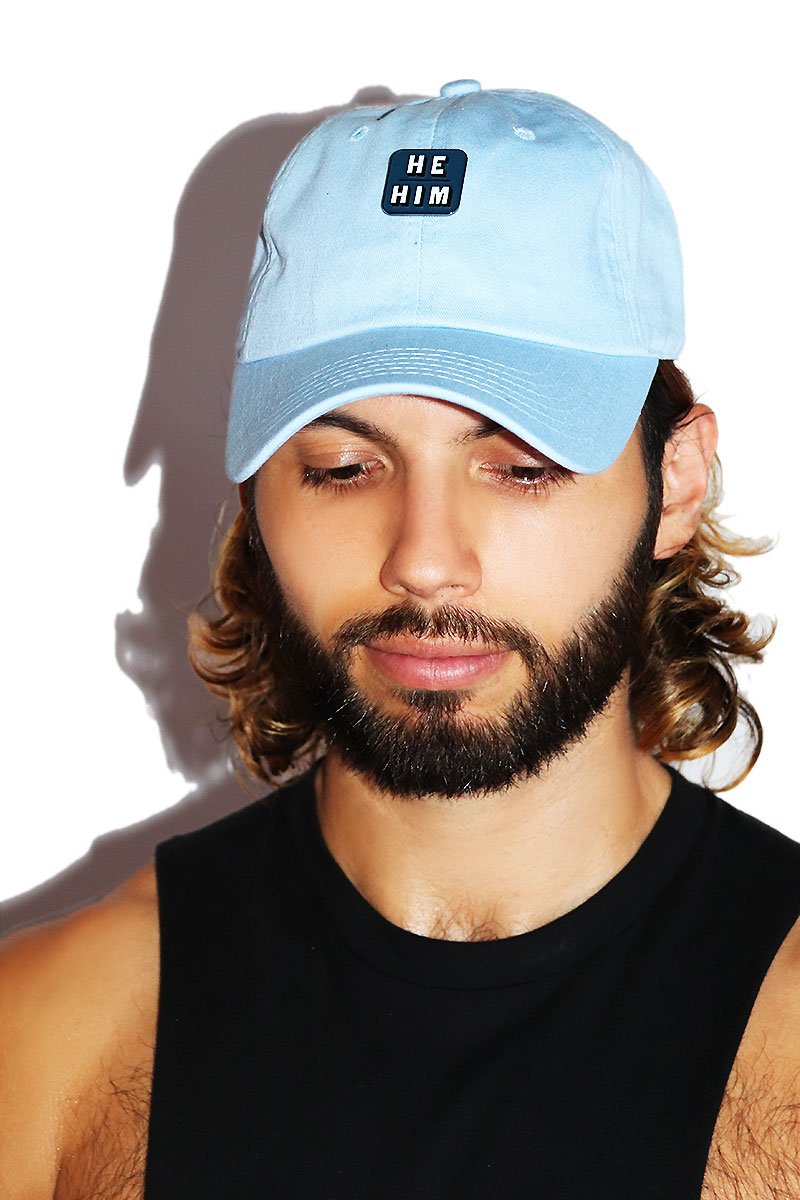 He / Him Dad Hat -Blue