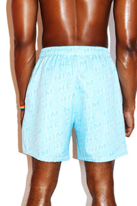 Pronouns He / Him All Over Gym Shorts- Blue