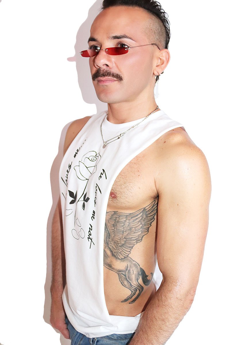 He loves Me Low Arm Shredder Tank- White