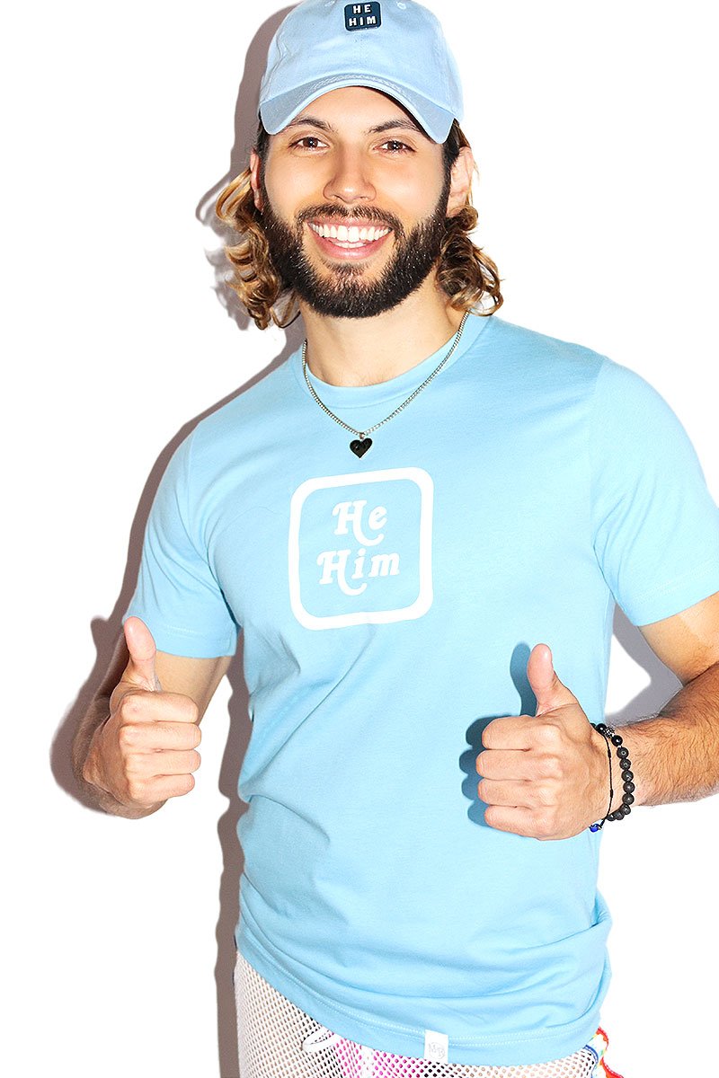 He / Him Pronouns Tee- Sky Blue