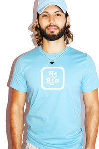 He / Him Pronouns Tee- Sky Blue