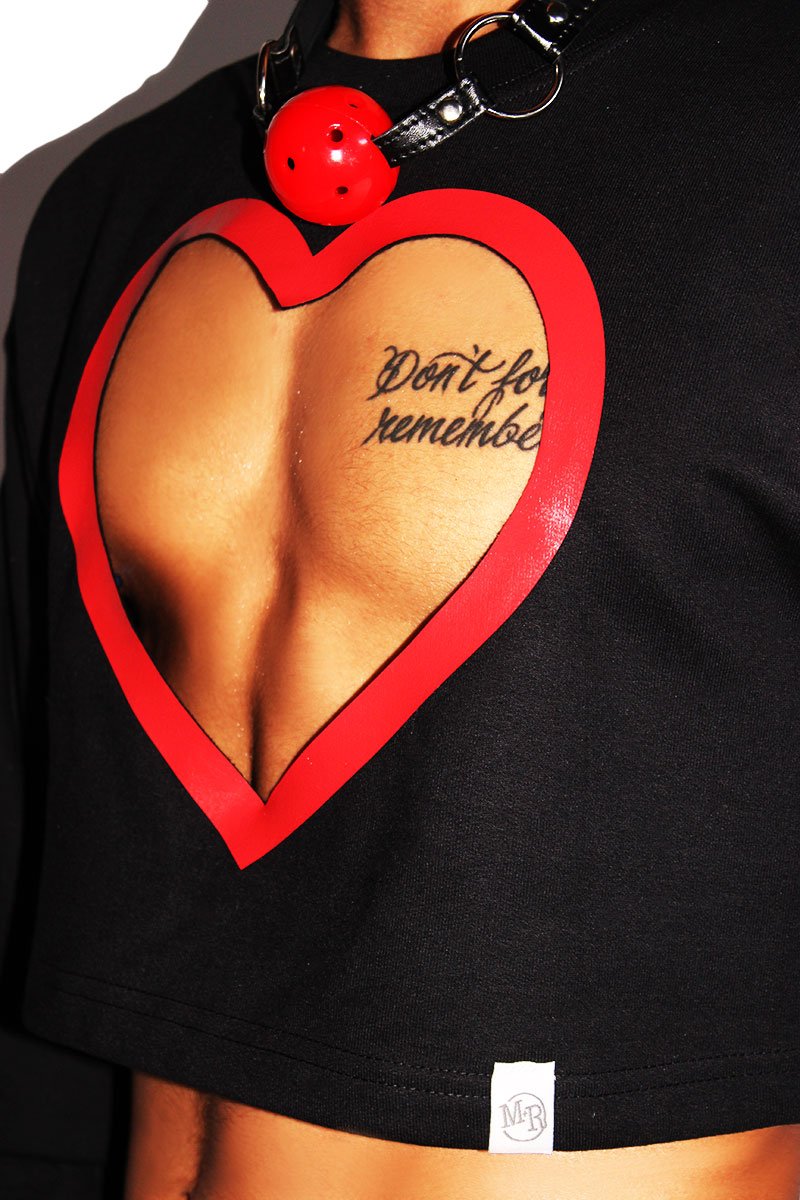 Heart Cutout Crop Long Sleeve Sweatshirt-Black