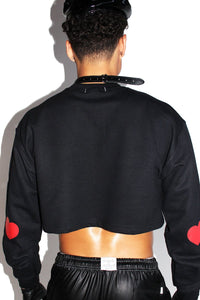 Heart Cutout Crop Long Sleeve Sweatshirt-Black