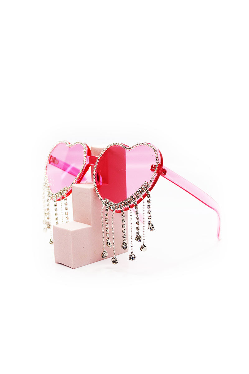 Heart Rhinestone Fringe Sunglasses- Pink – Marek+Richard