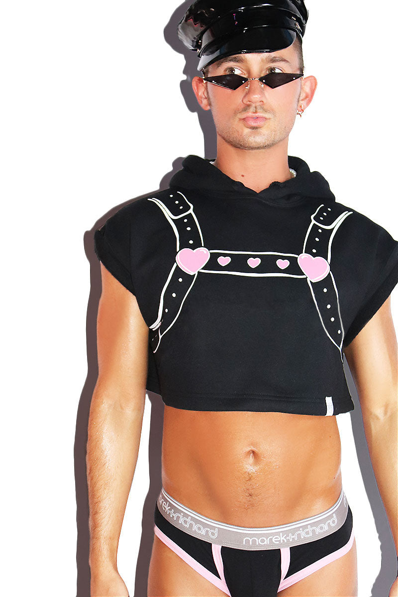 Harness Lover Sleeveless Hoodie- Black