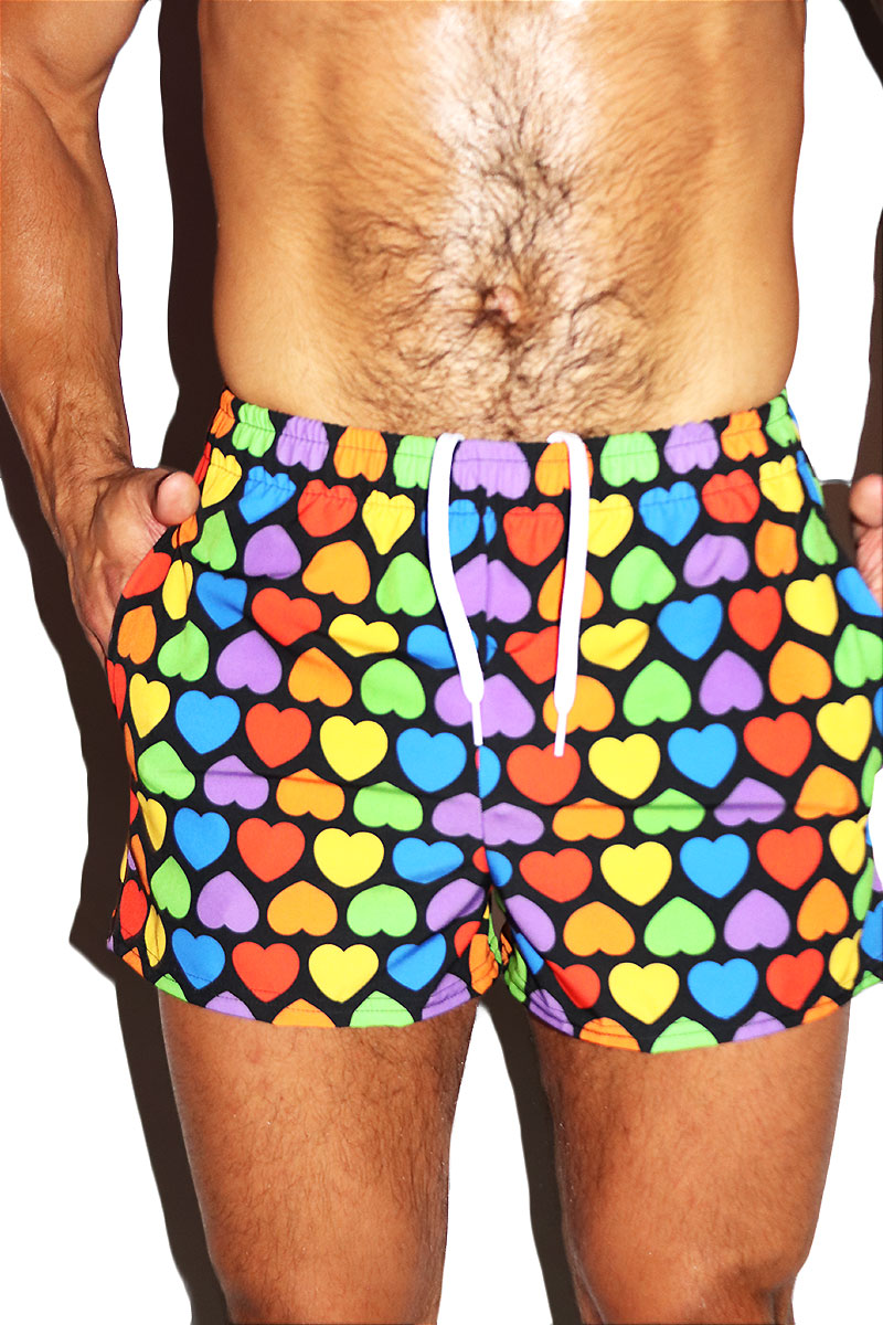 Arcade Rainbow Heart All Over Print Active Shorts- Multi