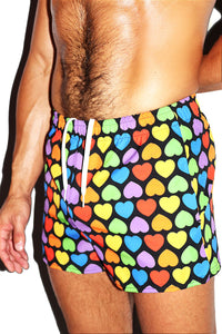 Arcade Rainbow Heart All Over Print Active Shorts- Multi