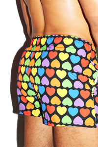 Arcade Rainbow Heart All Over Print Active Shorts- Multi