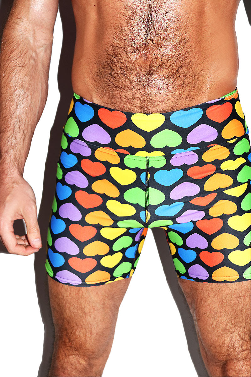 Arcade Rainbow Hearts All Over Print Biker Shorts- Multi