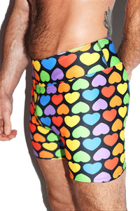 Arcade Rainbow Hearts All Over Print Biker Shorts- Multi