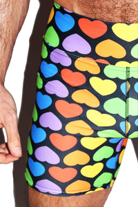 Arcade Rainbow Hearts All Over Print Biker Shorts- Multi