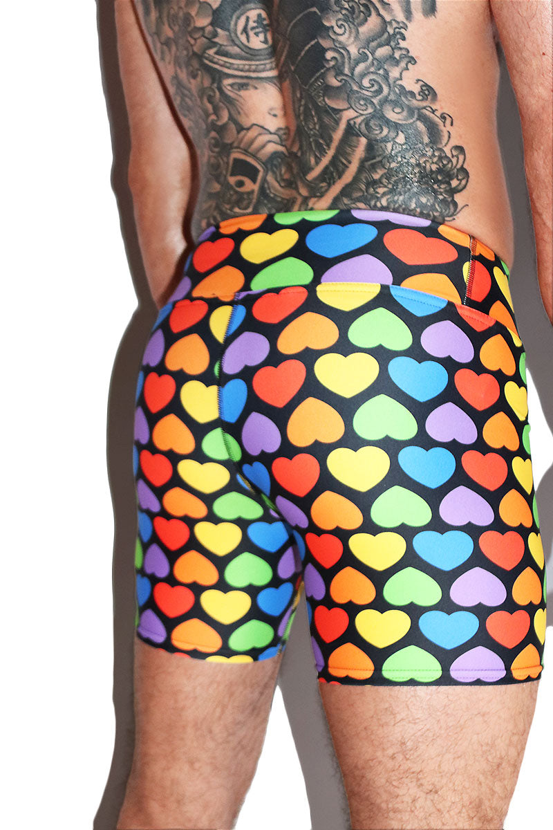 Arcade Rainbow Hearts All Over Print Biker Shorts- Multi