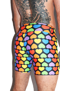 Arcade Rainbow Hearts All Over Print Biker Shorts- Multi