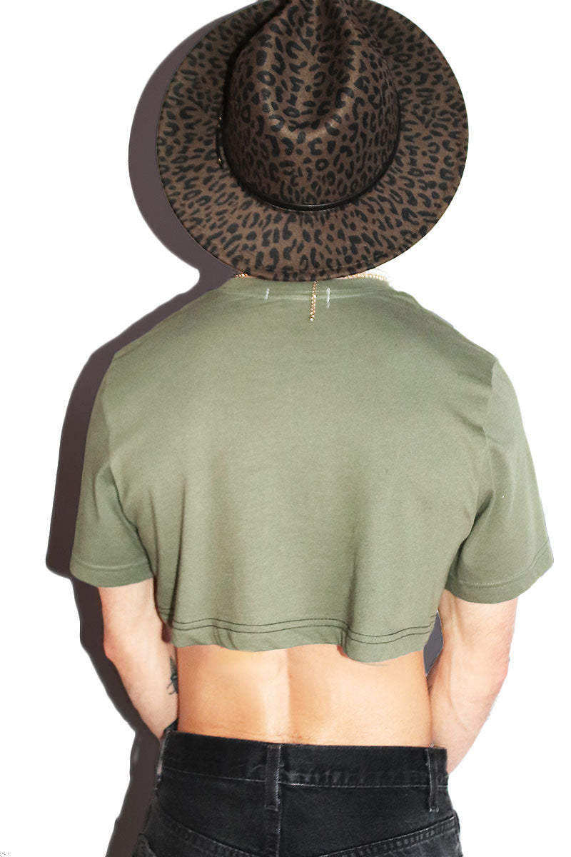 Torn Heart Cutout Extreme Crop Tee- Army Green
