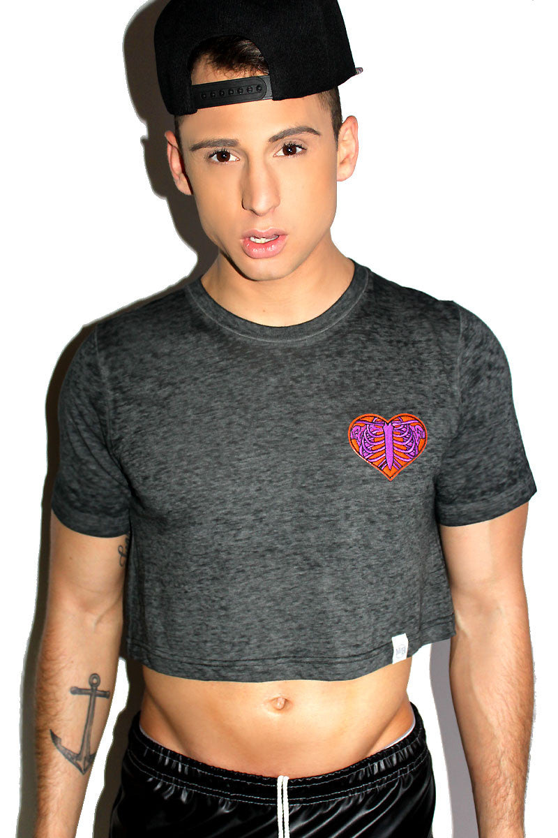 Empty Inside Crop Tee-Acid Grey