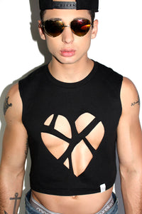 Heartbreaker Cutout Crop Tank-Black