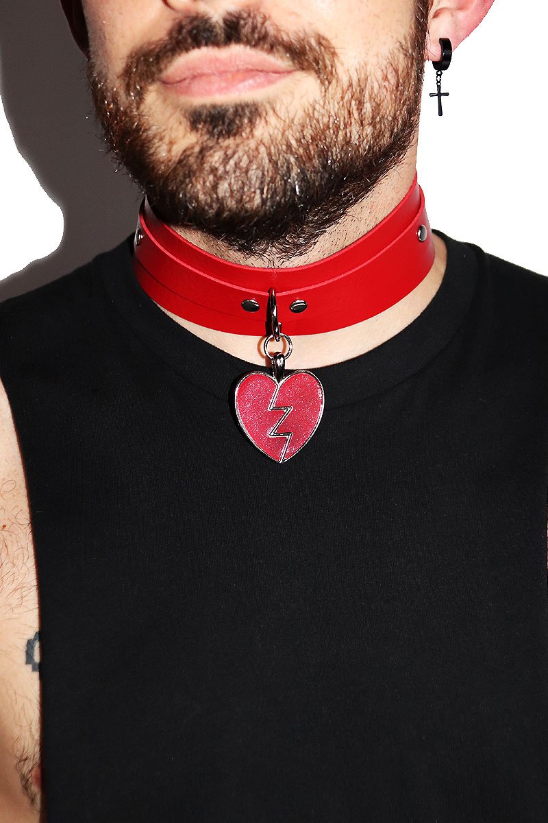 Broken Heart Collar Choker Necklace- Red