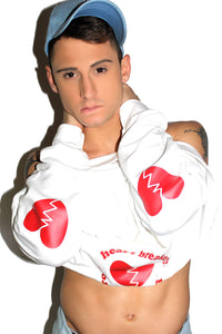 Heartbreaker Crop Long Sleeve Sweatshirt-White