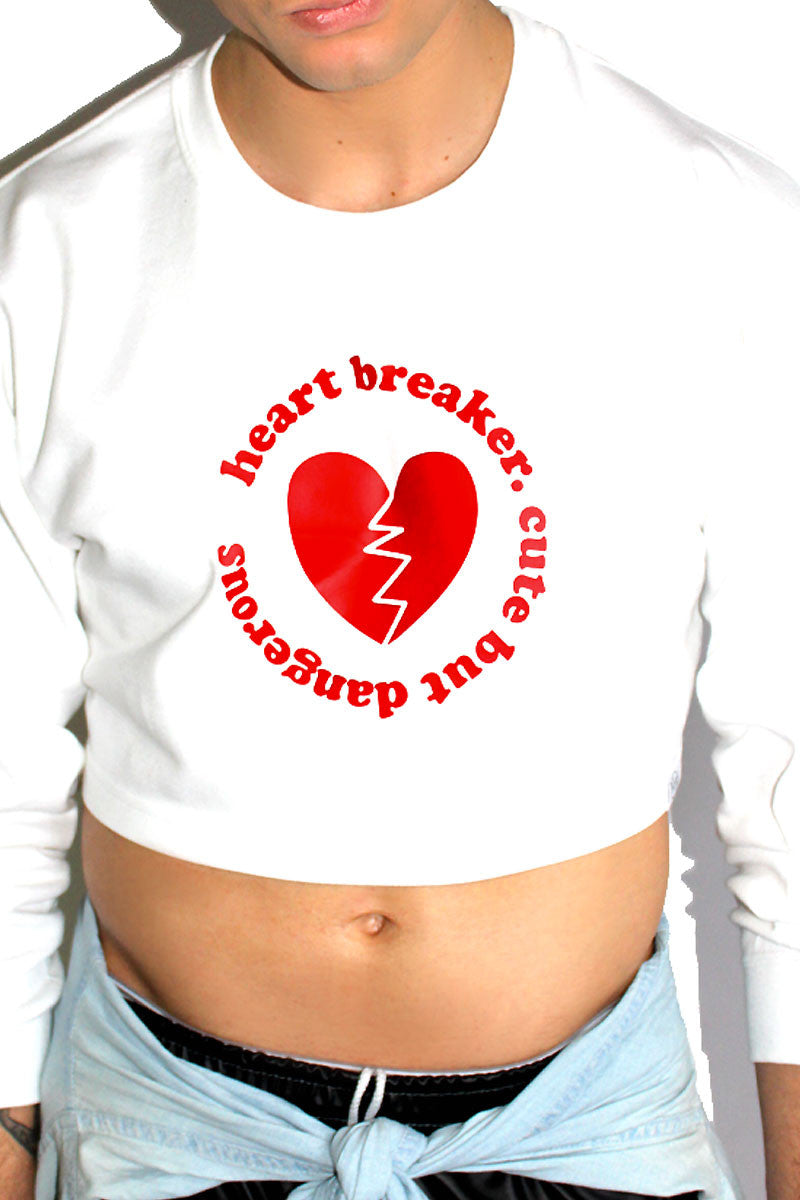 Heartbreaker Crop Long Sleeve Sweatshirt-White