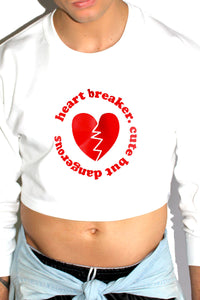 Heartbreaker Crop Long Sleeve Sweatshirt-White