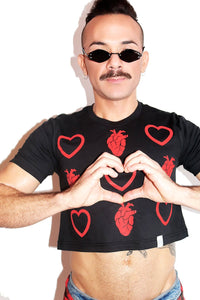 Beating Hearts Grid Crop Tee- Black