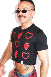 Beating Hearts Grid Crop Tee- Black