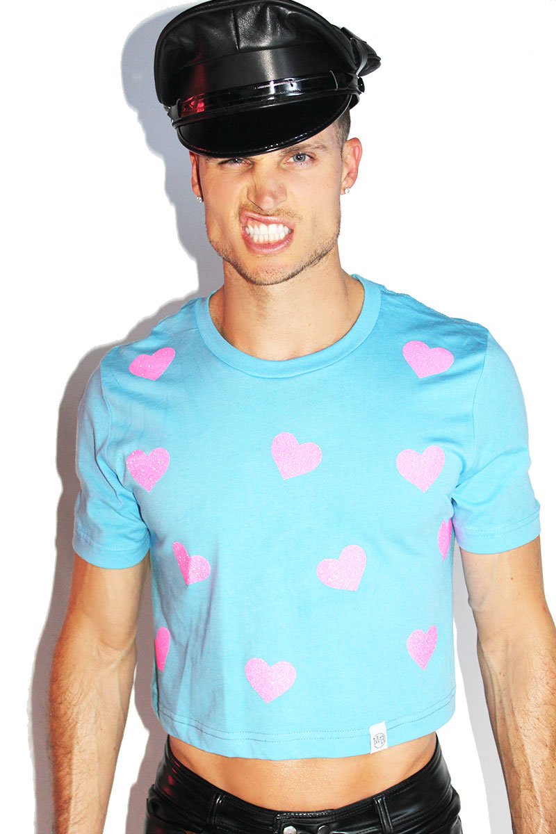 Hearts Crop Tee-Sky Blue