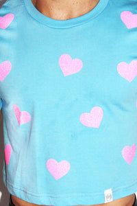 Hearts Crop Tee-Sky Blue