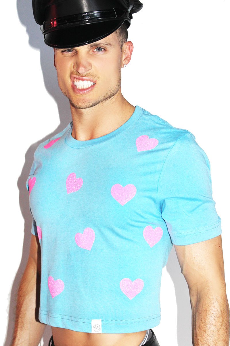Hearts Crop Tee-Sky Blue