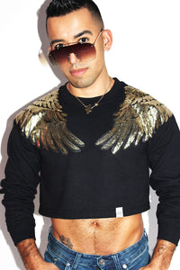Heavenly Wings Long Sleeve Sweatshirt-Black