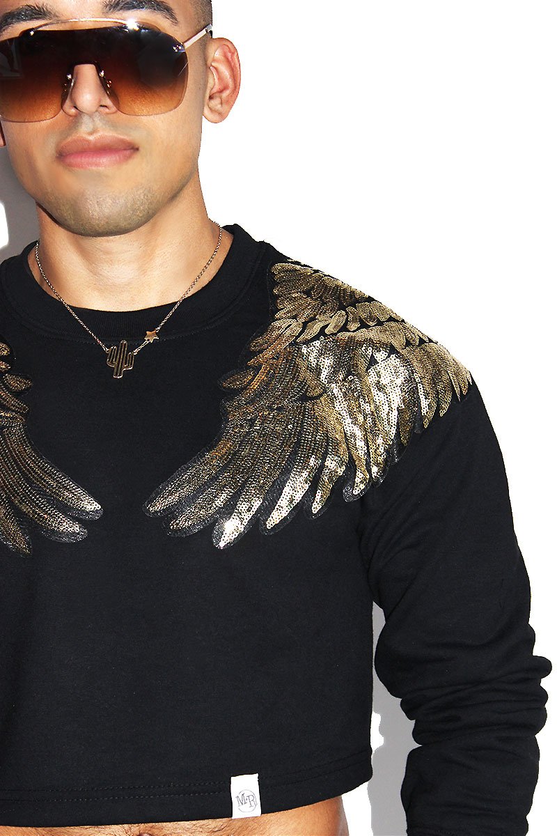 Heavenly Wings Long Sleeve Sweatshirt-Black