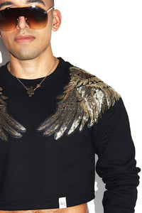 Heavenly Wings Long Sleeve Sweatshirt-Black