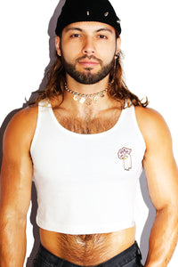 High Until Die Crop Racerback Tank- White