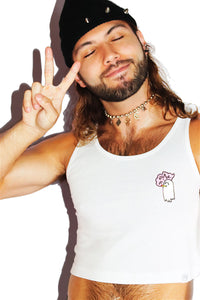 High Until Die Crop Racerback Tank- White