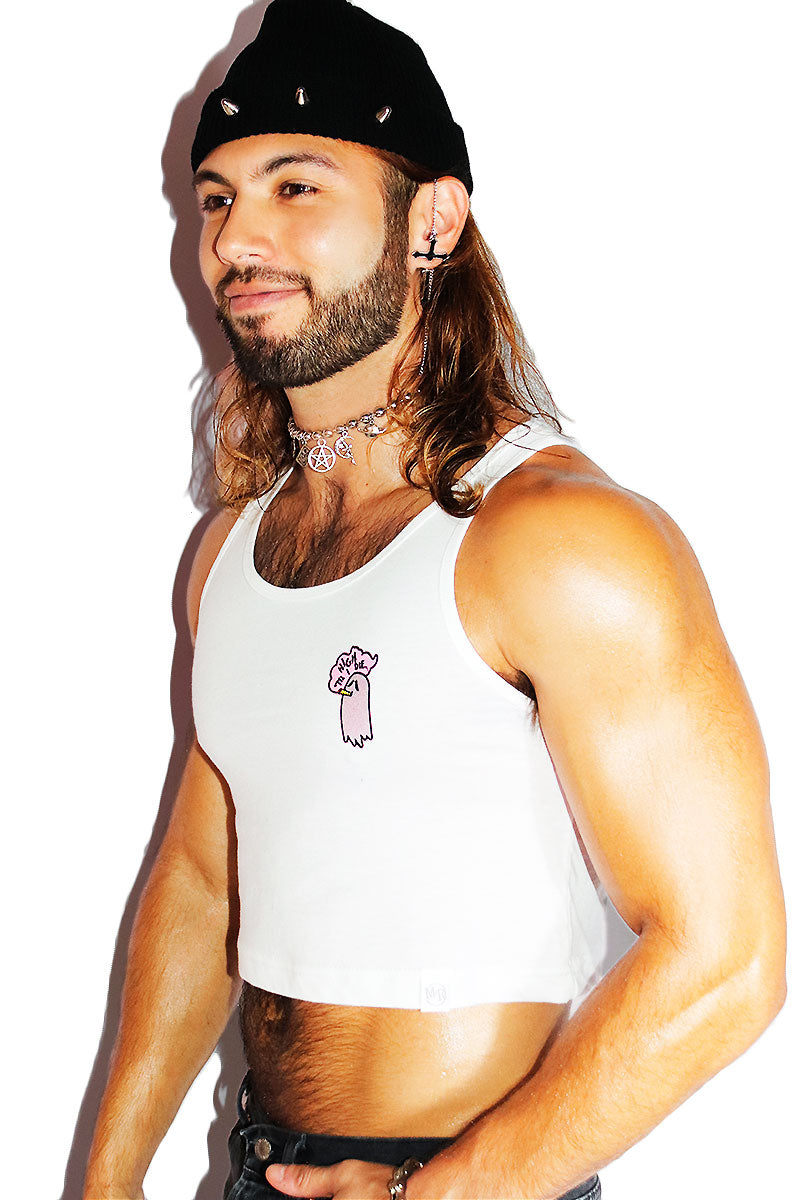 High Until Die Crop Racerback Tank- White
