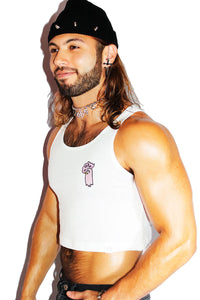 High Until Die Crop Racerback Tank- White