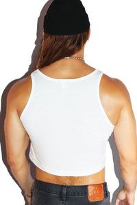 High Until Die Crop Racerback Tank- White