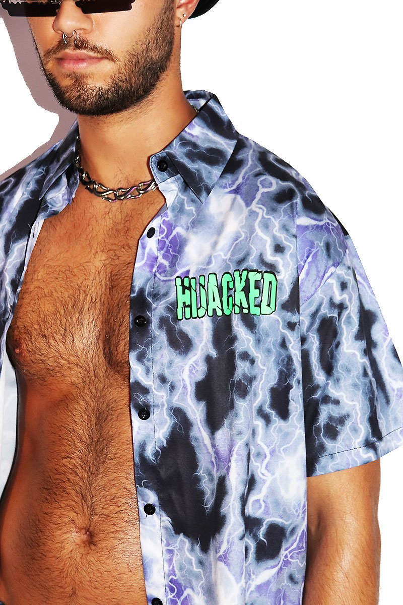 Hijacked Lightning Print Shirt - Purple
