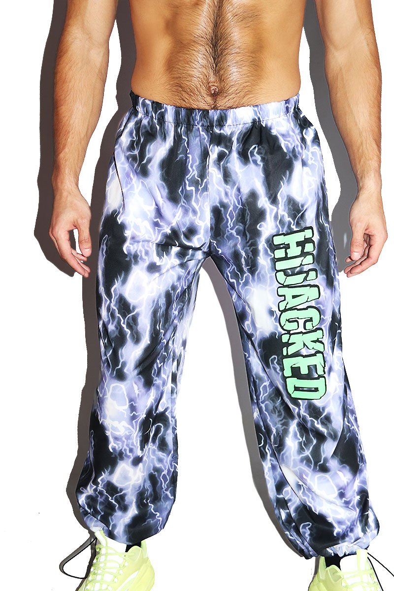 Hijacked Lightning Print Parachute Pants- Purple
