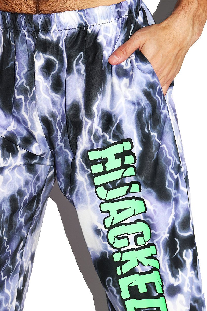 Hijacked Lightning Print Parachute Pants- Purple – Marek+Richard