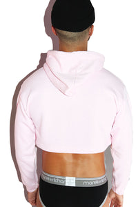 Hole Long Sleeve Crop Hoodie- Pink