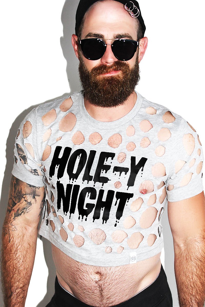 Hole-y Night Crop Tee-Grey