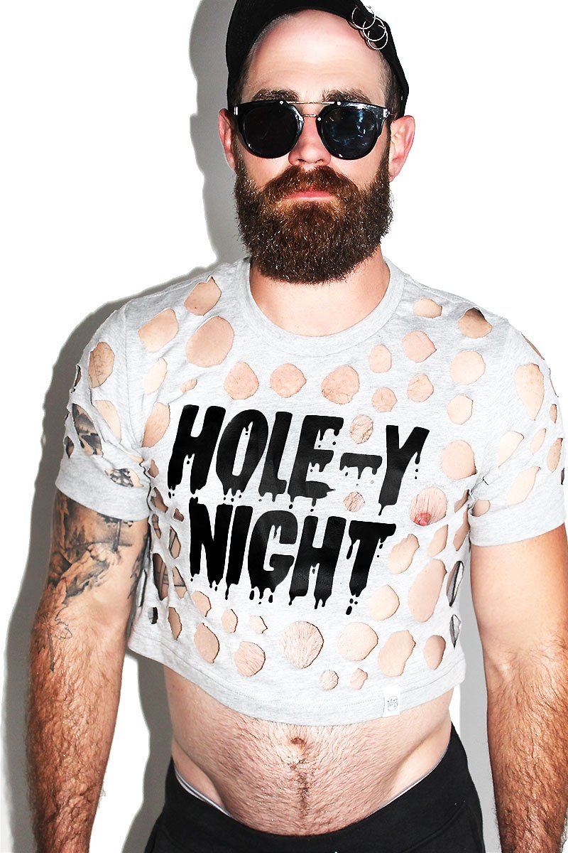 Hole-y Night Crop Tee-Grey