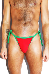 Holiday Preppy Plaid Tied Up String Thong- Red