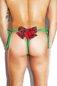 Holiday Preppy Plaid Tied Up String Thong- Red